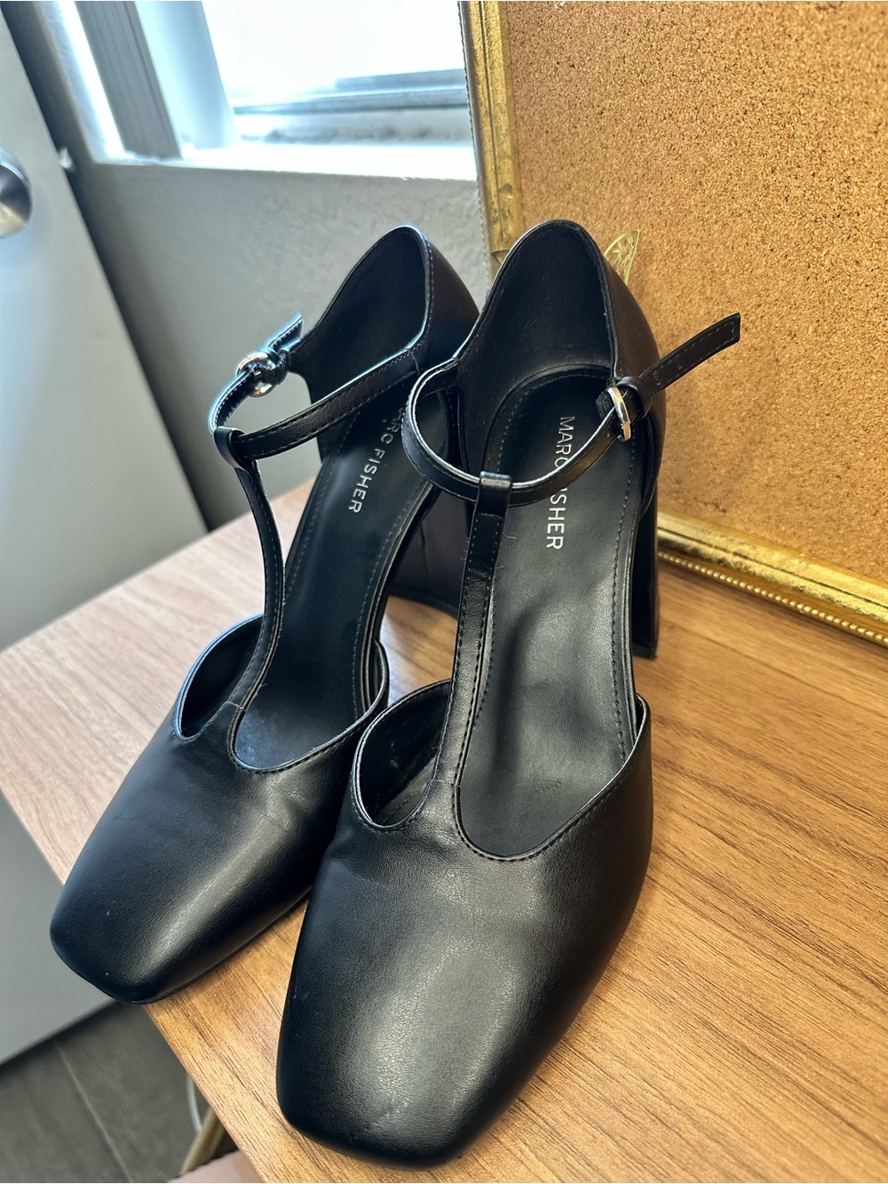 Marc Fisher Black T-Strap Block Heel